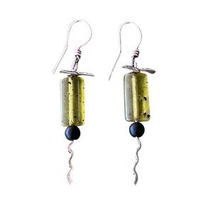 Retro Artisan Yellow Moss Green Dichroic Glass Rectangle Dangle Earrings